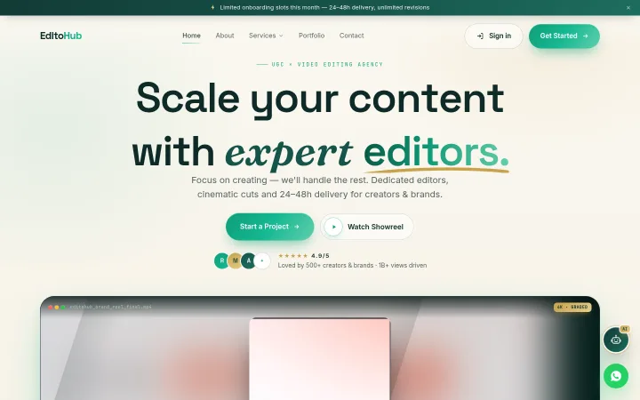 EditoHub video editor marketplace homepage