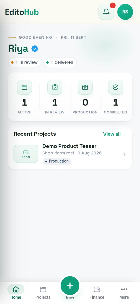 EditoHub app: Every project and its stage at a glance